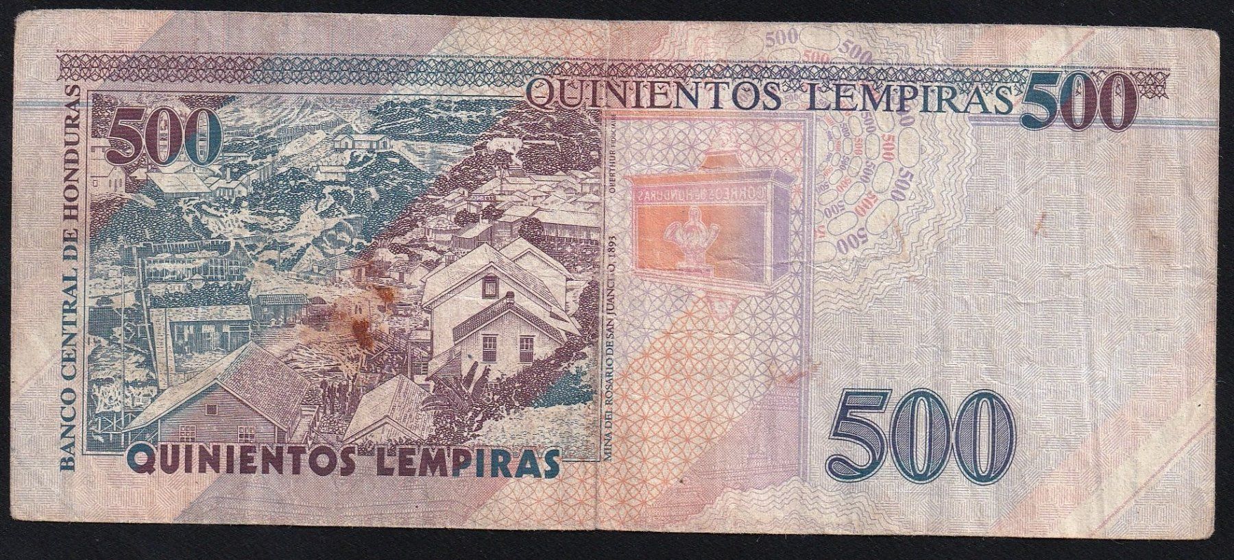 Banknoten: Honduras 500 Lempiras 2014 – Gebraucht aus Brugg AG von banknoten_muesli 1