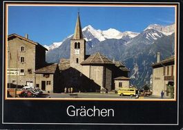 GRÄCHEN Kirche, Gemeindesaal, Migros, Auto, Bus