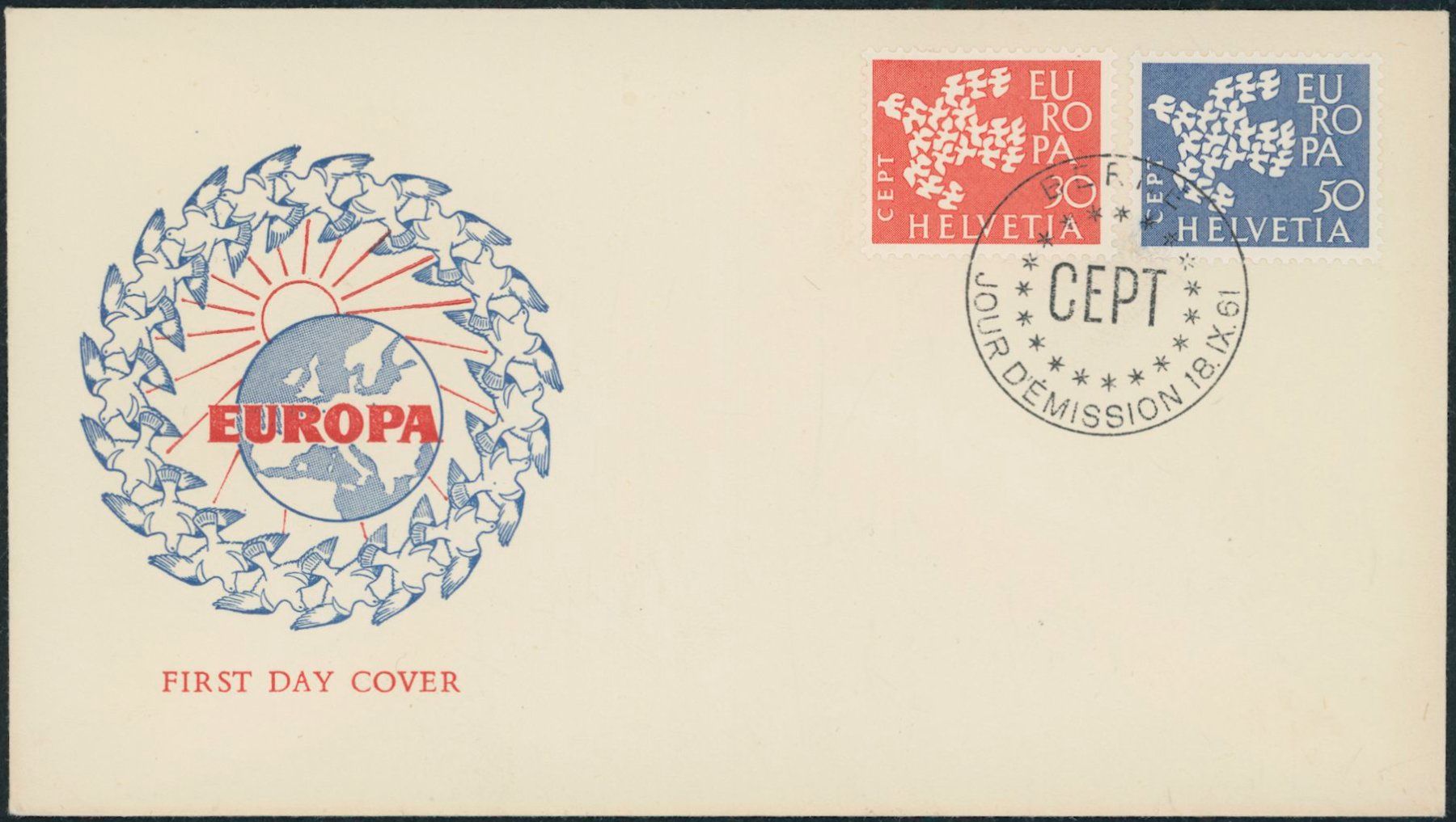 Tutti i francobolli: 1961 - Europa - Ersttagsbrief FDC ET – Usato da Schindellegi venduto da leecollect