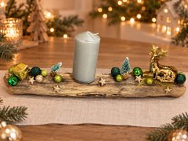 Weihnachtsdekoration Treibholz mit Kerze Hirsch Gold