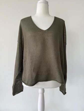 Damen Pullover olivgrün V-Ausschnitt Strick 1 Size