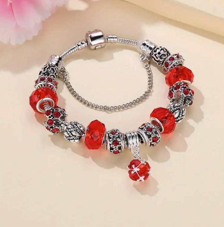Bracciali & Braccialetti: Red Rhinestone Beads Bracelet 21sm – Nuovo e nell'imballaggio originale da Genève venduto da AWWA 1