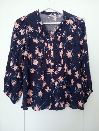 Gap Bluse Viscose, Blau, Blumenmuster, Gummibund, XS