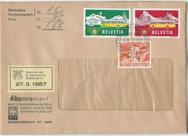 Timbres sur env. Abonnement PTT 27.02.1957