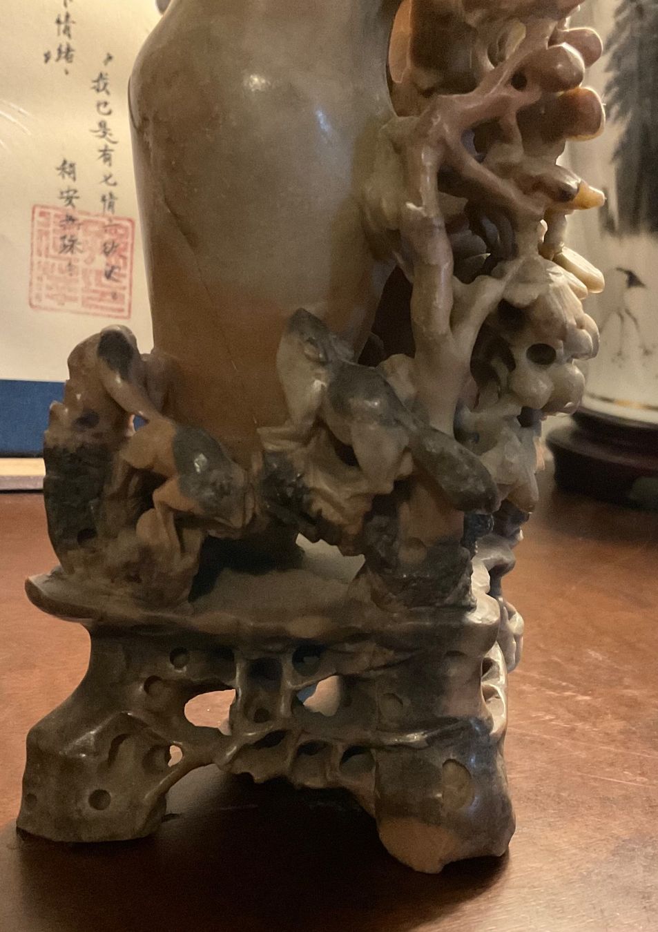 Tutte le decorazioni: Antike Seifenstein Vase mit Trauben Dekor, Herbst Deko – Usato da Arbon venduto da shanghairose 3