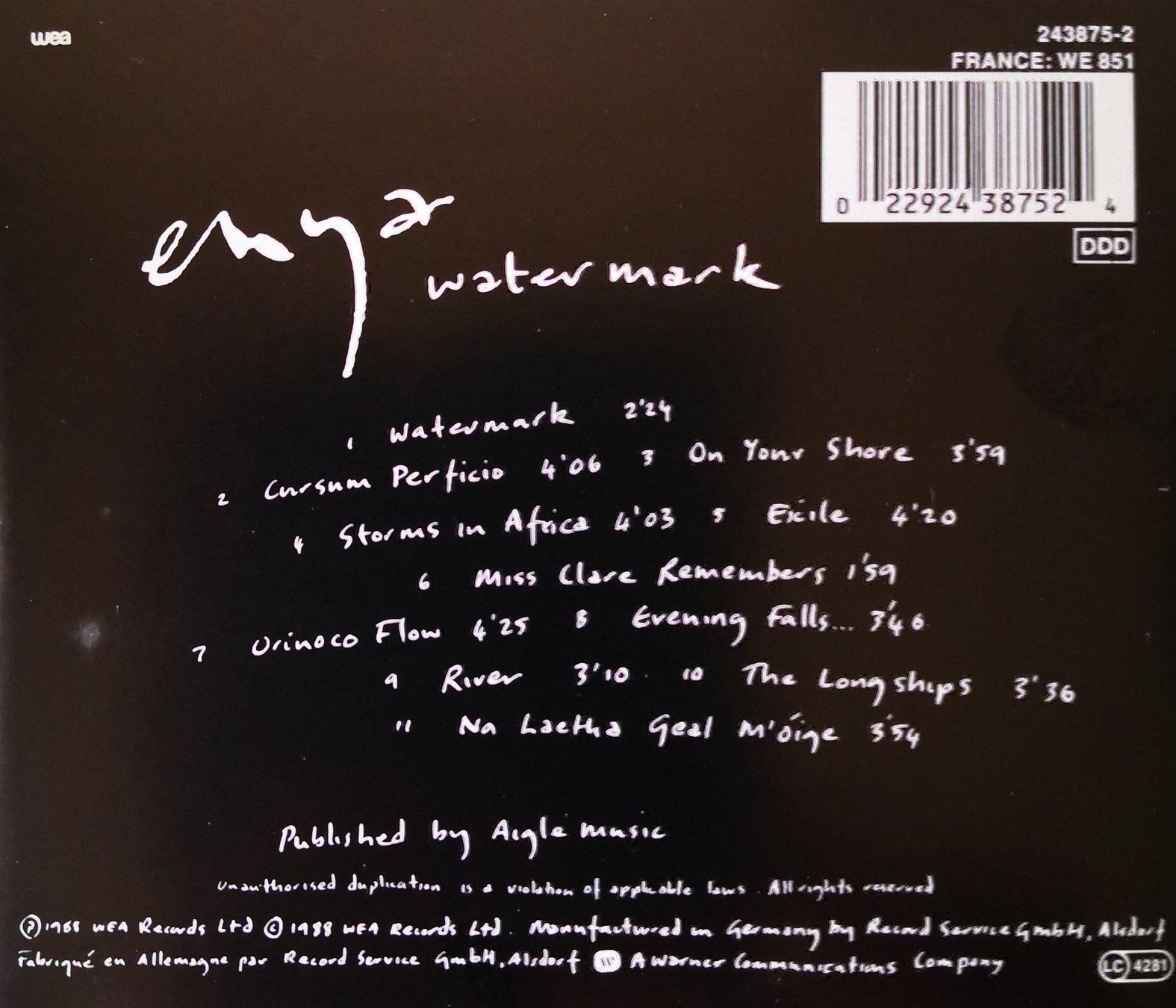 CD: ENYA - WATERMARK - 1988 - CD – Usato da Greifensee venduto da scharmant 1