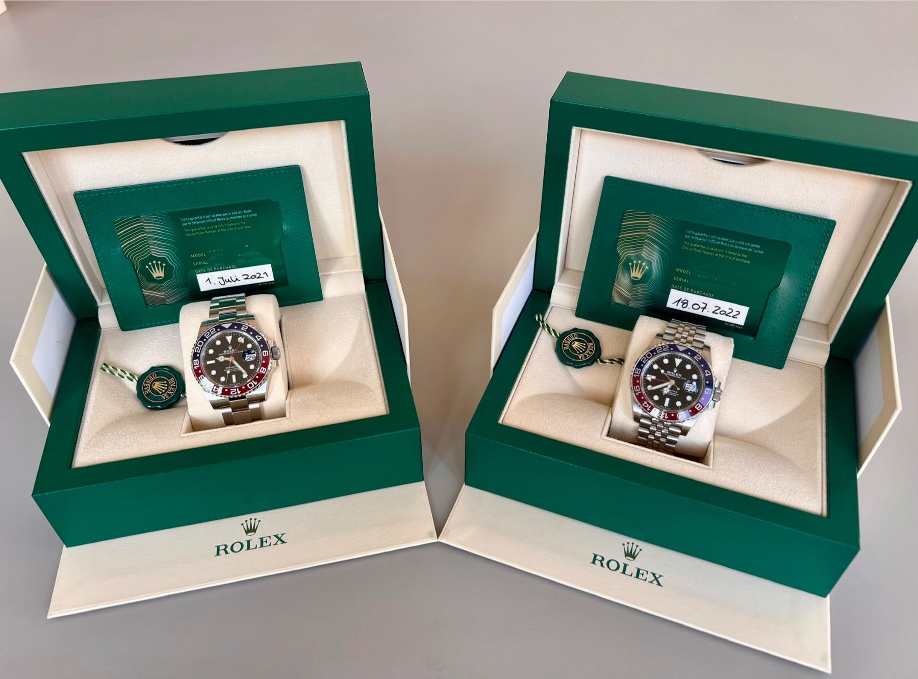 Rolex Uhren: Zwei Rolex GMT - Master Pepsi Jubilee / Oyster – Neu (gemäss Beschreibung) aus Schaffhausen von Atelierstirling
