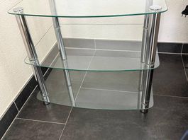 Glasregal / Beistelltisch mit 3 Glasablagen und Chromgestell