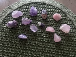 Edelstein Sammlung: Amethyst & Rosenquarz