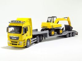 1:25 MAN TGS LX 6x4 mit Tieflader und Bagger, gelb
