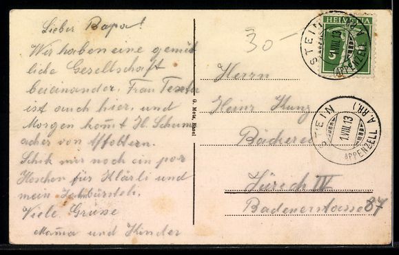 Cartoline postali: Stein /Appenzell, Schachen, Dorfpartie v – Usato da Berlin venduto da bartko-reher 1