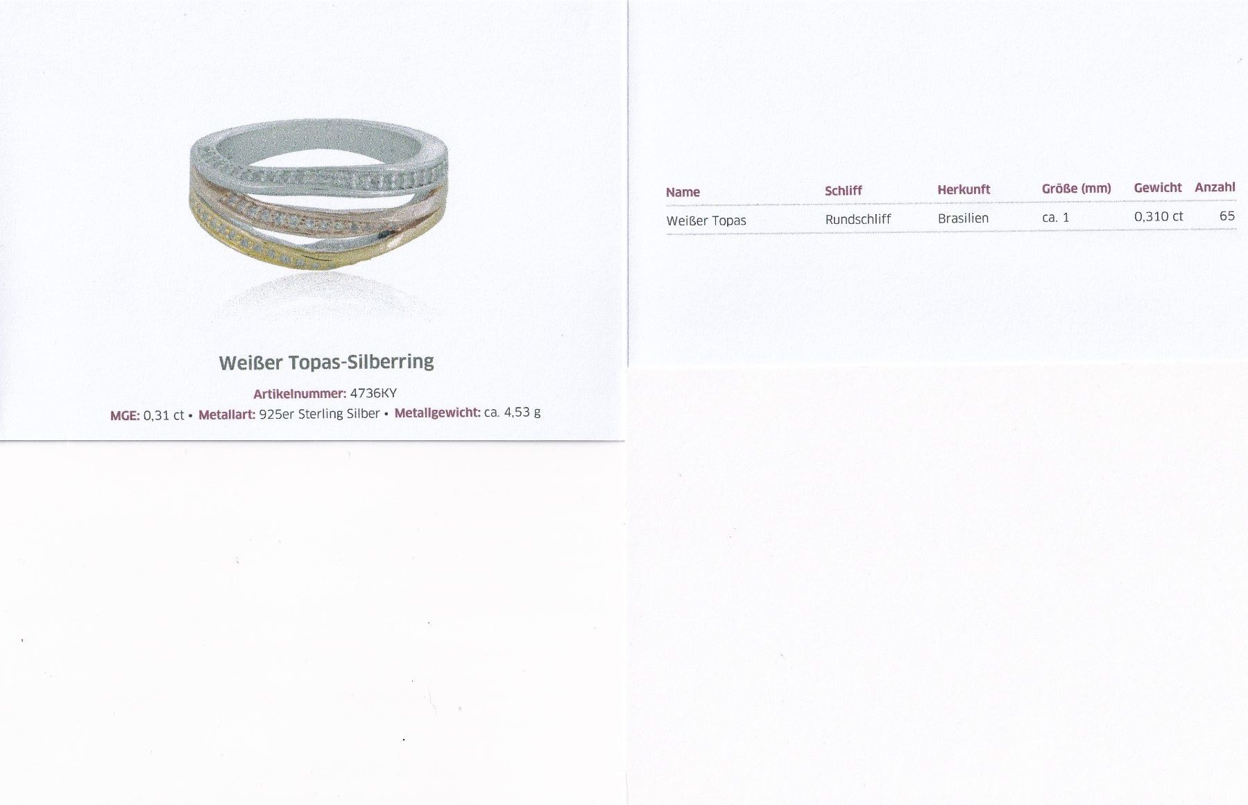 Anelli: Echtschmuck: Weisser Topas-Silberring, dreifarbig 17/53 – Nuovo (secondo la descrizione) da Zuchwil venduto da maumauchi 1