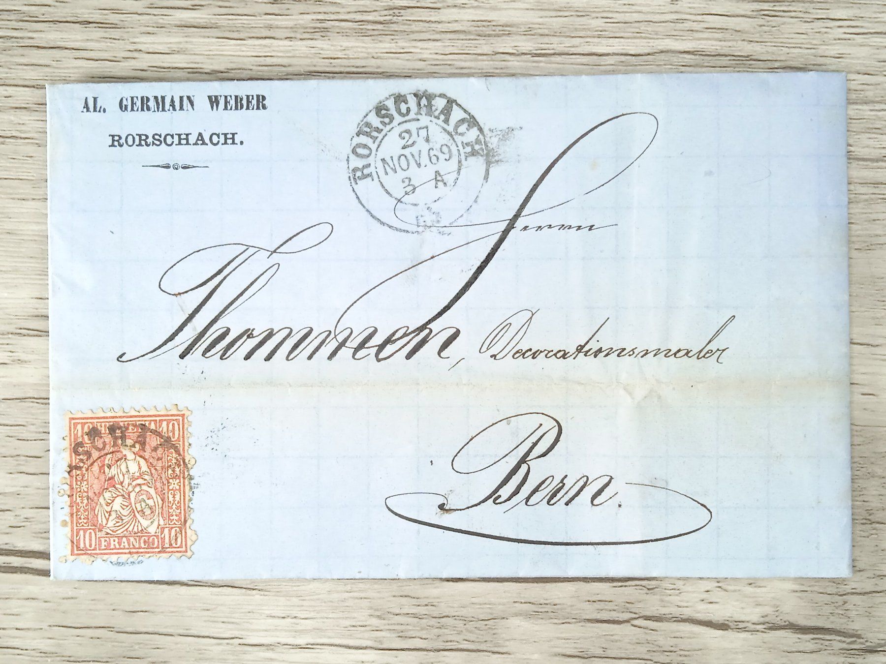 Tutti i francobolli: TR04 Enveloppe + Timbre Suisse 1869 – Usato da Cousset venduto da Patrick_Collections