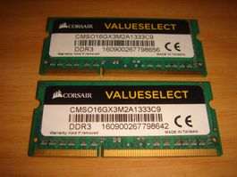 2 stück 8gb ddr3 10600 (1333) sodimm