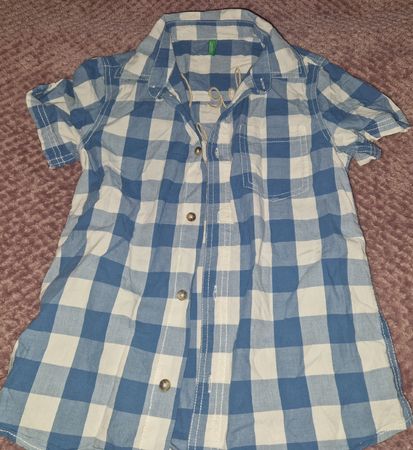 Benetton Hemd,Gr.134,Top Zustand,Blau-Weiss Kariert!