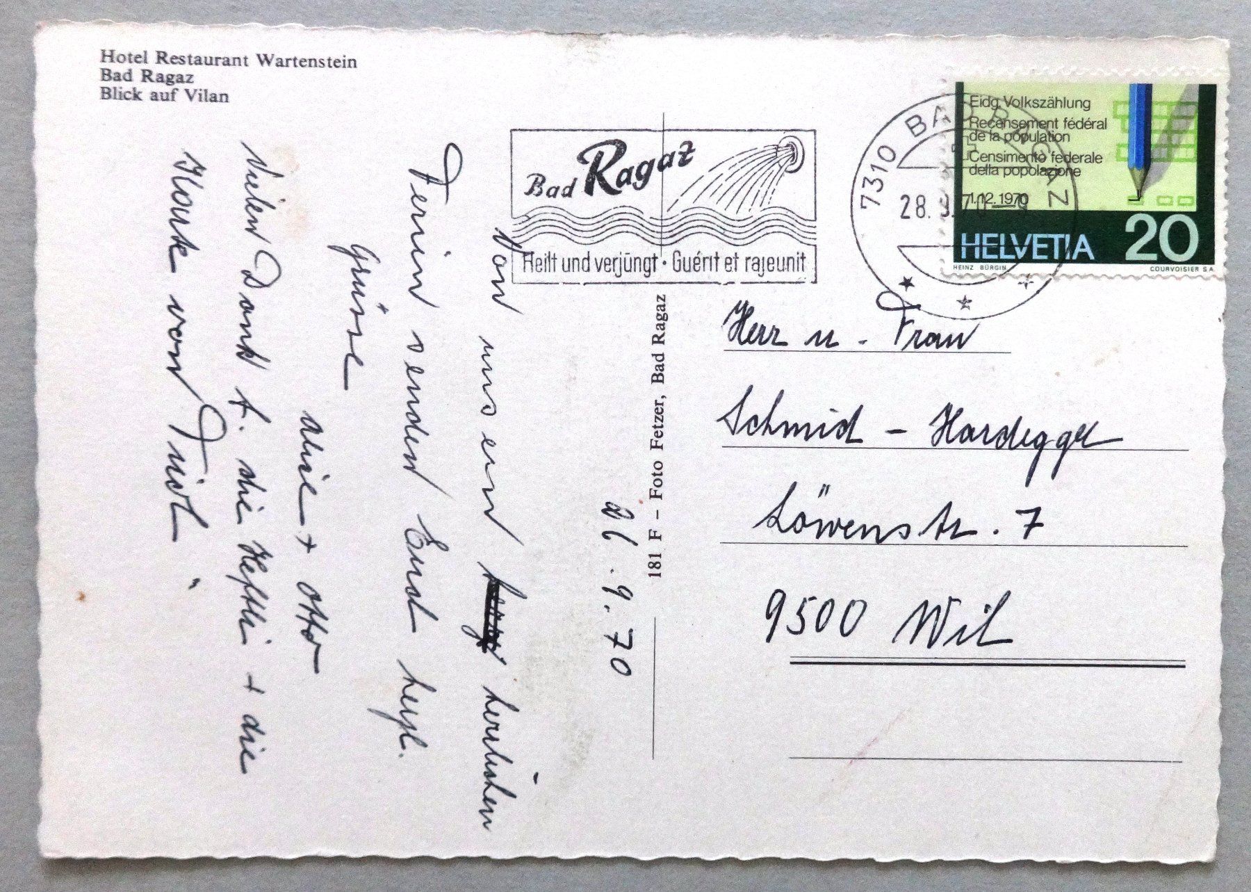 Cartes postales: Hotel Rest. Wartenstein, Bad Ragaz – D'occasion à Fétigny par Billy2miny 1