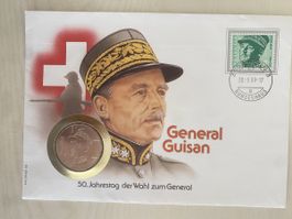 1989 Numisbrief: General Guisan mit passender 5-Fr-Münze