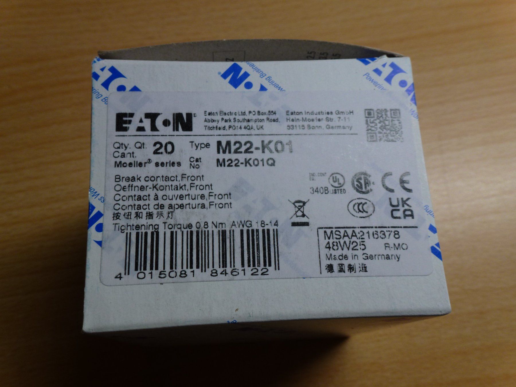 Eaton Interruttori: 20St. Kontakte M22-K01 Eaton – Nuovo e nell'imballaggio originale da Hombrechtikon venduto da HGK50 2