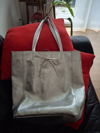 Tasche Silber Leder shopper guter Zustand