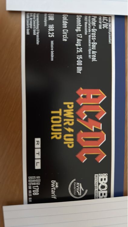 AC/DC Ticket Golden Circle 17.Aug.25 Karlsruhe | Kaufen auf Ricardo