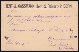 PK Privat-Zudruck Jent & Gassmann / Jent & Reinert BE 1885