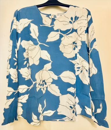 Blouse femme manches longues, blanc/bleu ciel, taille 44