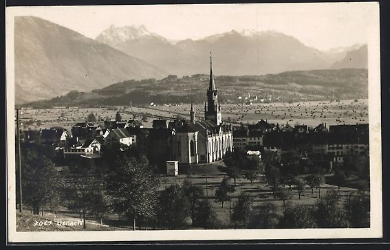 Cartoline postali: AK Uznach, Blick zur Kirche, 1929 – Usato da Berlin venduto da bartko-reher