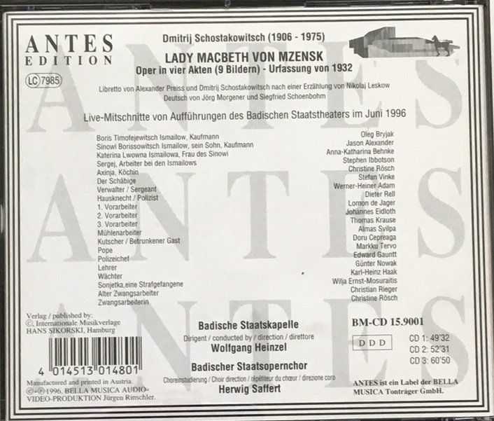 CD: Schostakowitsch - Lady Macbeth von Mzensk – Usato da Grüningen venduto da azulamarillo 1