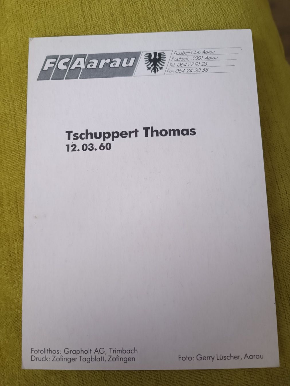 Autografi: Thomas Tschuppert - FC Aarau 1989 – Usato da Menziken venduto da Autogramme 1