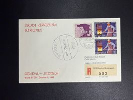 Saudi Arabian Airlines Erstflugbrief Genf-Jeddah 1969