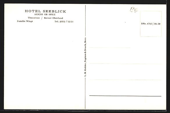 Ansichtskarten: AK Aeschi /BE, Hotel Seeblick – Gebraucht aus Berlin von bartko-reher 1