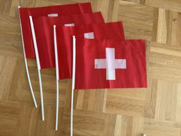 4 Schweizer Fahnen (Stoff) mit Stab 20 cm x 30 cm 