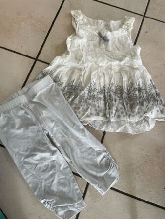 Leichtes Sommerkleid-Set mit Leggings 128, schick, weiss/gra