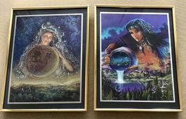 2 golden gerahmte Bilder - 80er Jahre Fantasy Mystik - Kunst