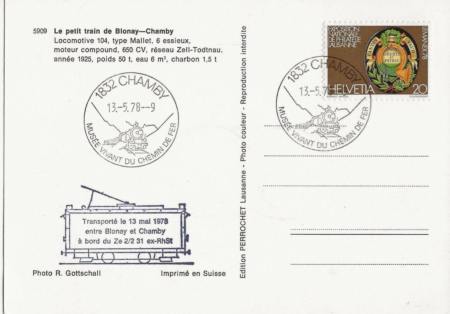Cartoline postali: Le petit train de Blonay-Chamby, 1978, Sonderstempel – Usato da Frauenfeld venduto da Merk52 1