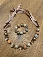 Halskette mit Armband (grosse Perlen) altrosa