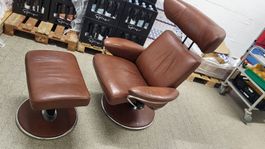 Ledersessel mit Hocker braun guter Zustand gebraucht