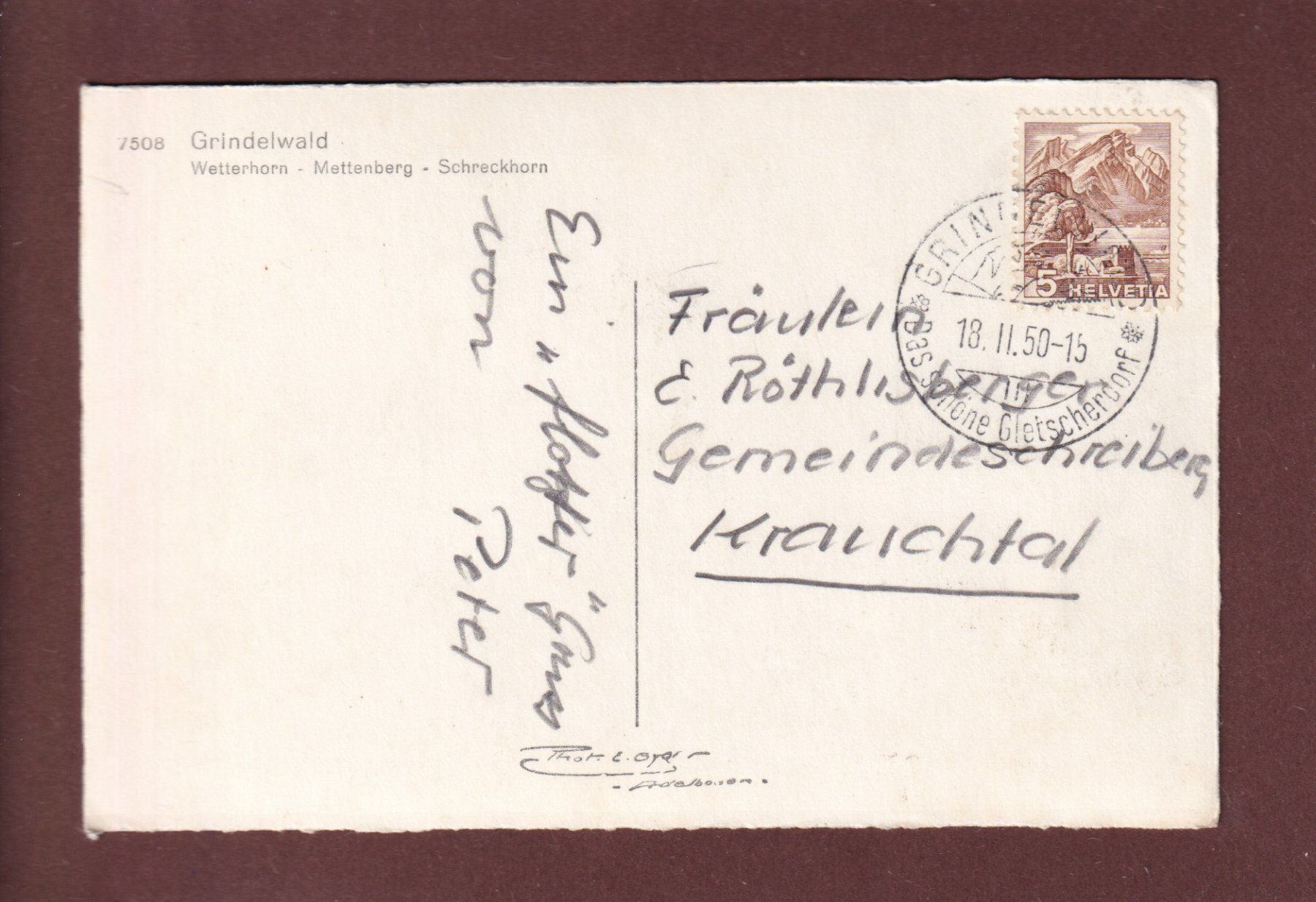 Cartoline postali: GRINDELWALD - Wetterhorn - 1950 – Usato da Pully venduto da nicecards 1