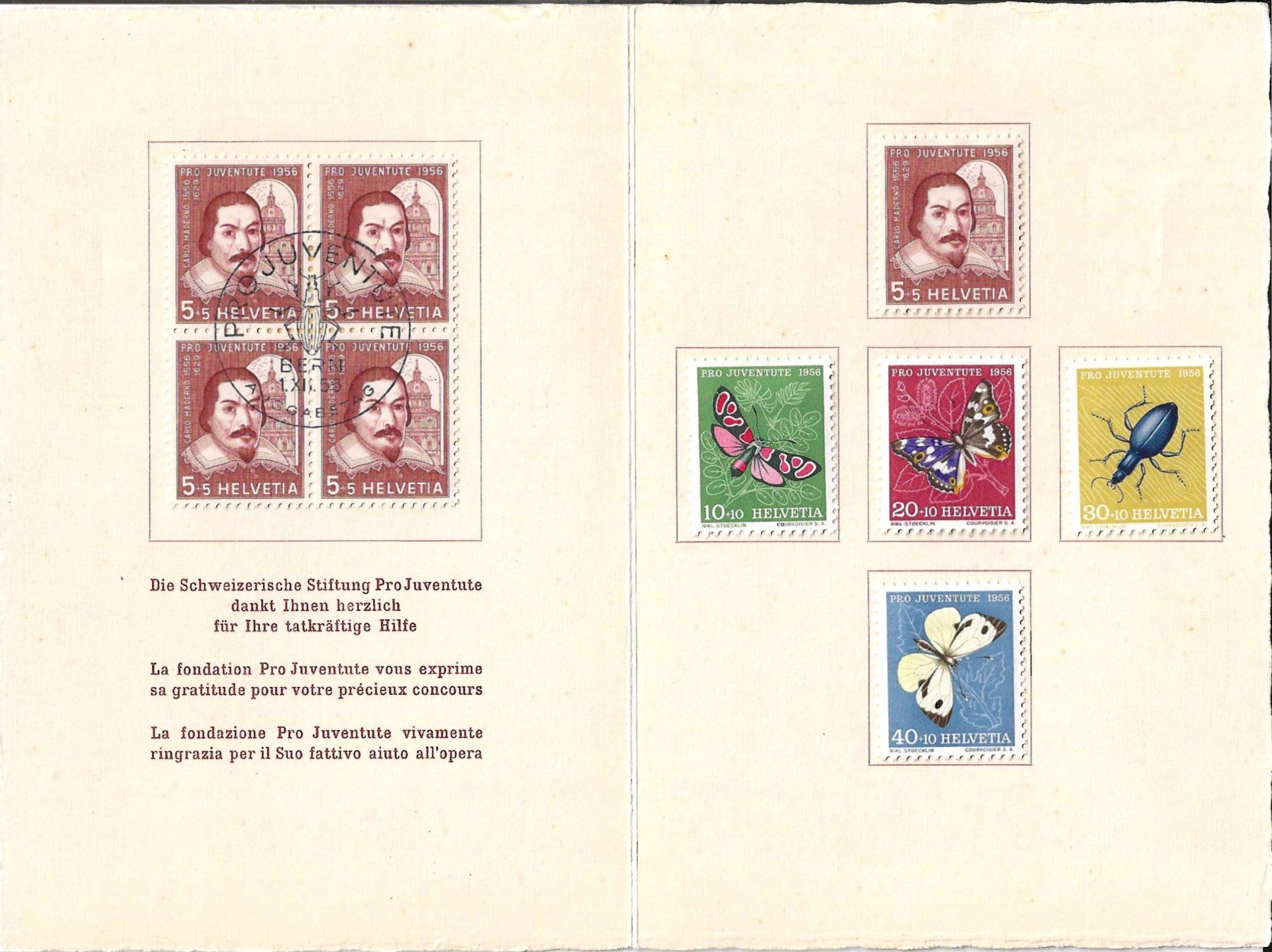 Tutti i francobolli: Folder Pro Juventute 1956 – Usato da Zürich venduto da Philacat11 1