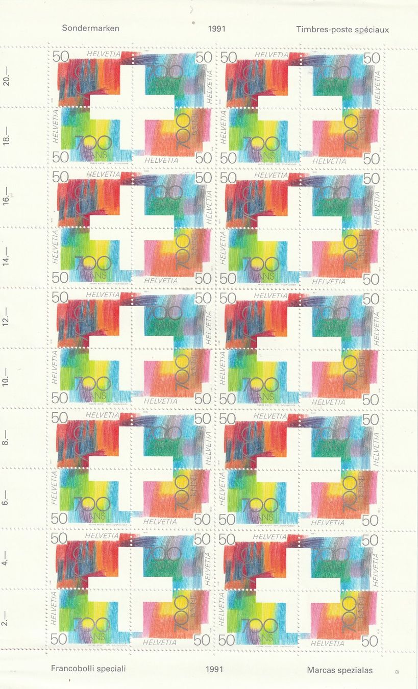 Tutti i francobolli: CH Briefmarkenblock Postfrisch ** mit Sondermarken 1991 – Usato da Rupperswil venduto da Ema10