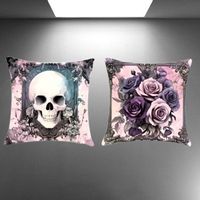 💀🌹 2er Set Gothic Kissen – Schädel & Rosen Design ✨