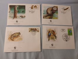 4 enveloppes Premier Jour WWF animaux sauvages lot 1