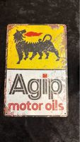 Vintage Agip Motor Oils Blechschild, Wanddeko für Garage