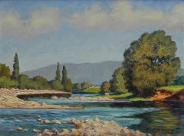 Aarelandschaft mit Jurafuss sign. C Moning 20 Jh.