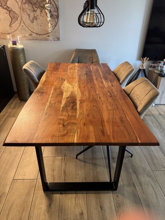 Luxus Tisch Holz Massiv Stahl Ebenbildbrend3626