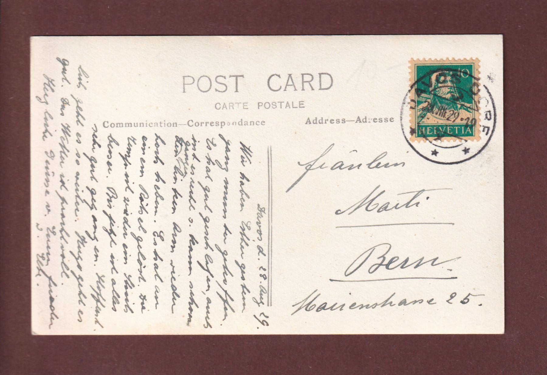 Ansichtskarten: DAVOS - Pension Herrmann - 1929 – Gebraucht aus Pully von nicecards 1