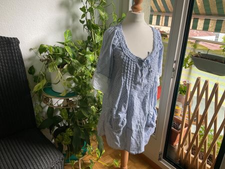 Magnifique robe tunique EWA I WALLA à carreaux bleu blanc, S