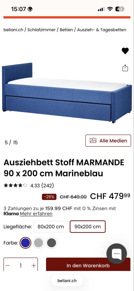 Betten: Ausziehbett Beliani Dunkelblau – Gebraucht aus Stein am Rhein von nor_v2gh 2