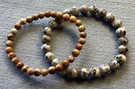 2 Edelstein Armbänder - Jaspis & Fossil-Stein