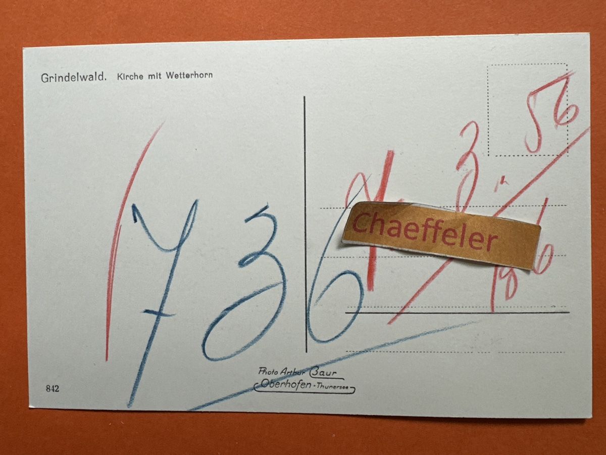 Cartoline postali: 1956 Grindelwald. Kirche mit Wetterhorn – Usato da Zürich venduto da Chaeffeler 1